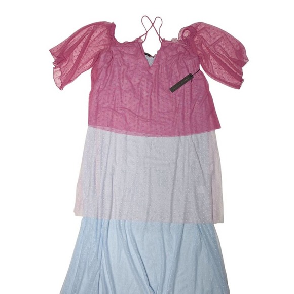 X Revolve House of Harlow Maxi Dress Barbie Pink Blue Tiered Frida Ruffle XS - Picture 4 of 6